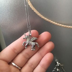Rhinestone unicorn sterling silver necklace
